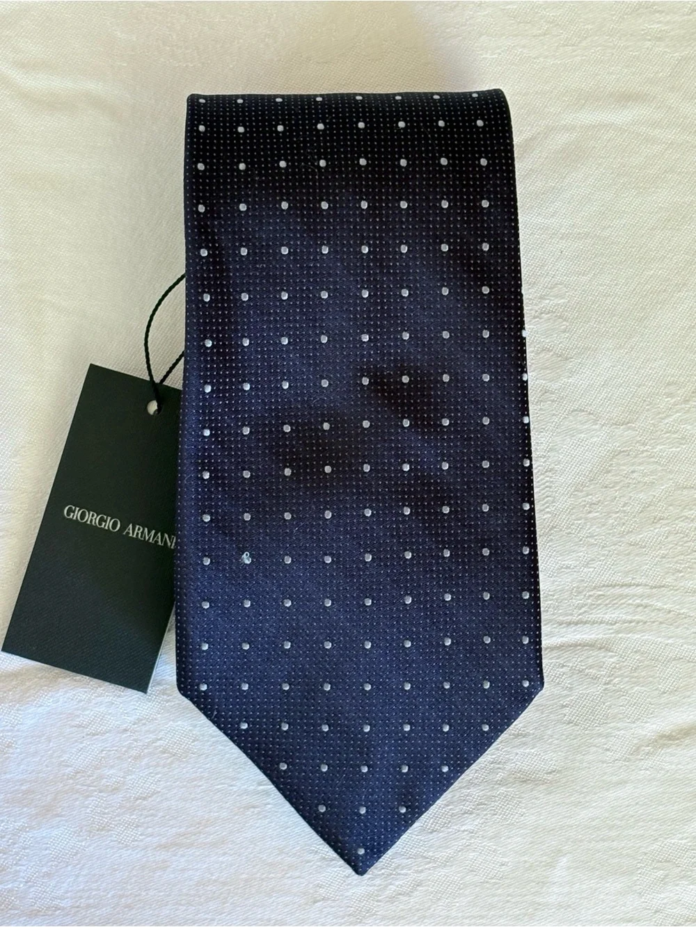 Vintage Giorgio Armani Black Label Silk Tie Night Blue Micro Dots Geometric NWT